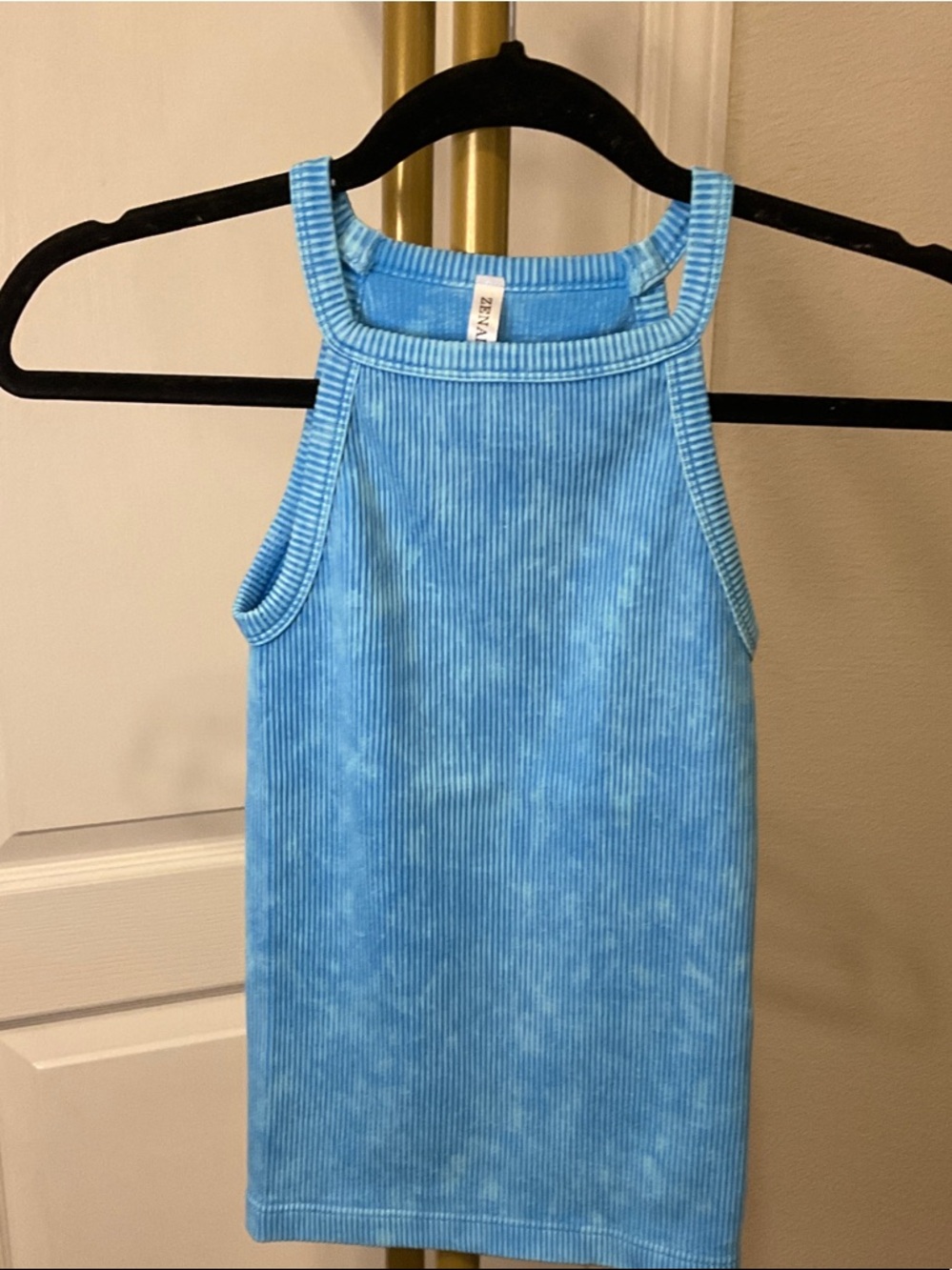 Zenana Deep Sky Ribbed Soft Halter Tank Top - Women's deep sky knit